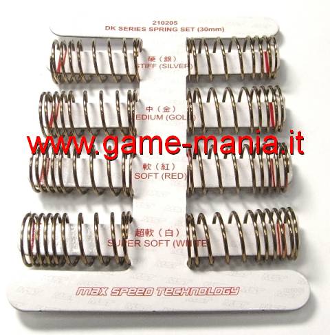 Set di 8 molle PROGRESSIVE in 4 durezze mis.16x30mm x ammo by MST