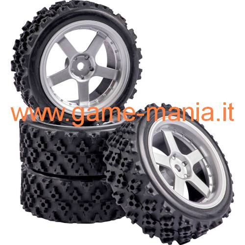 Set 4 gomme in GOMMA su cerchi ARGENTO rally 1:10 by Fastrax