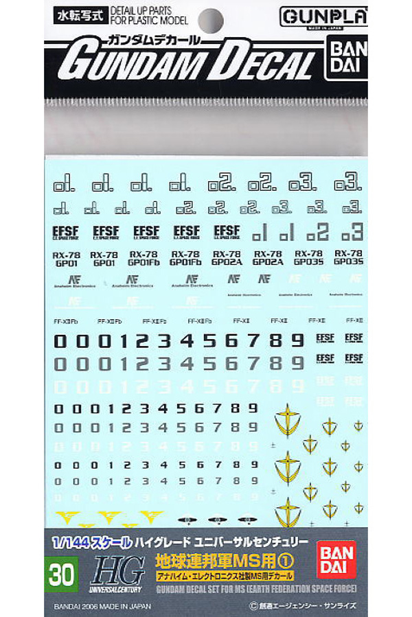 GD-30 decal set Earth Federation Space Force scala 1:144 Bandai