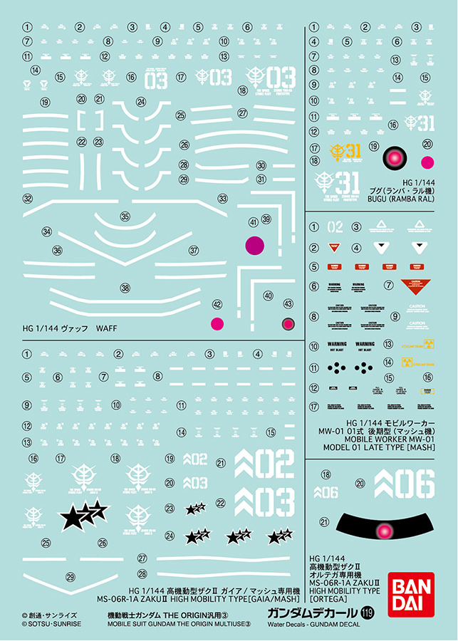 GD-119 Decals set for The Origin MSD scale 1/144 Bandai