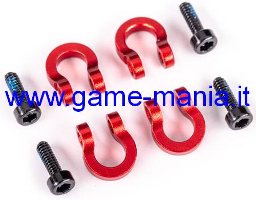 Red anodized ALLOY tow hooks (4x) for 1:18 TRX-4m by Traxxas