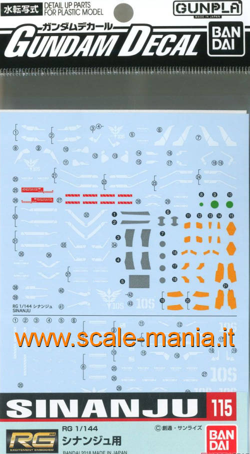 GD-115 decal set per MSN-06S Sinanju RG scala 1:144 by Bandai