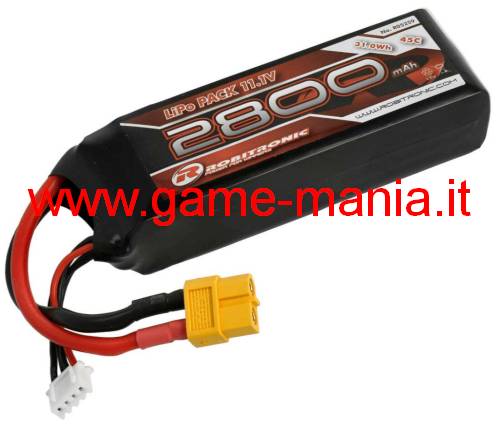 Batteria Lipo 2800Mah 45C 11,1V softcase conn. XT60 by Robitronic